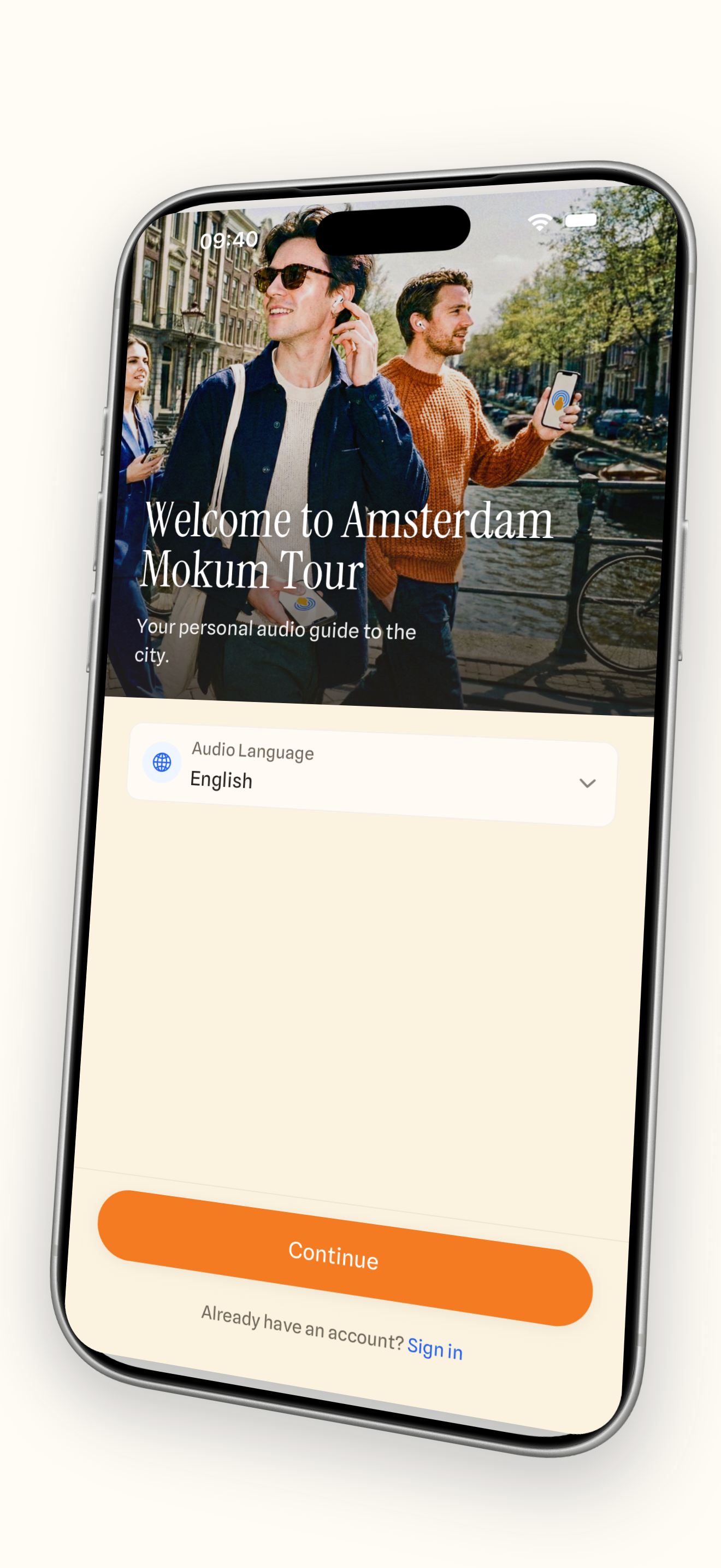 Amsterdam Mokum Tour language selection screen