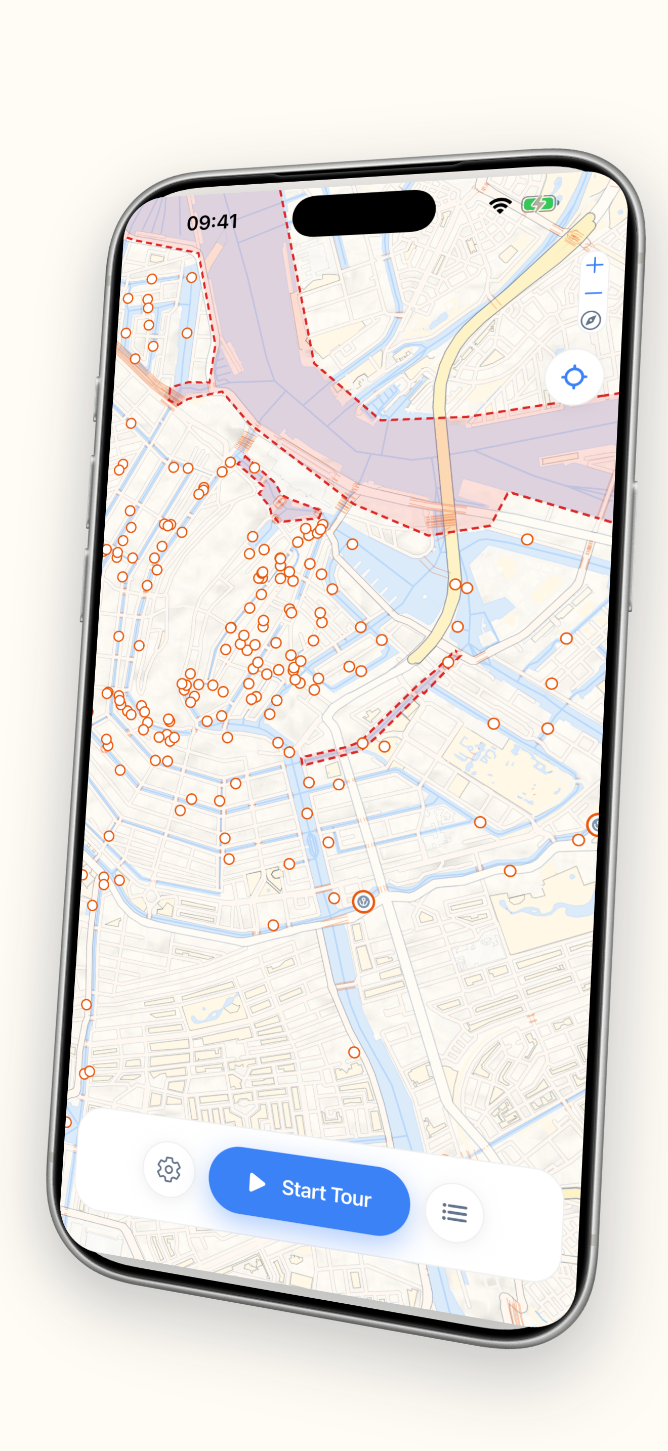 Amsterdam Mokum Tour map view with GPS-triggered story points