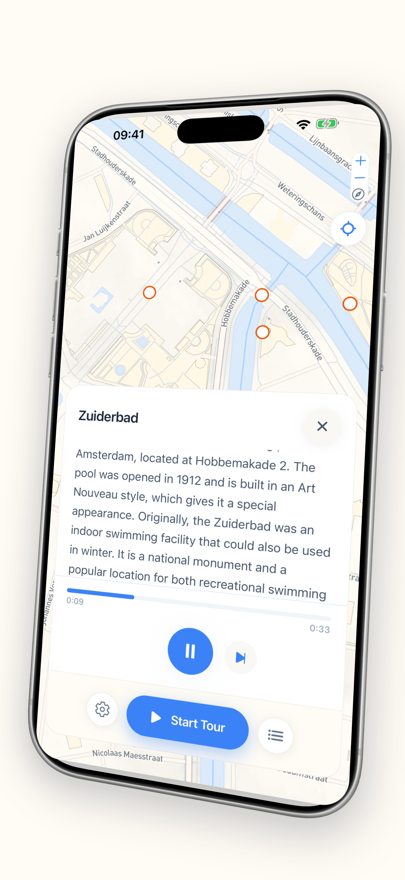Amsterdam Mokum Tour story player open on the map